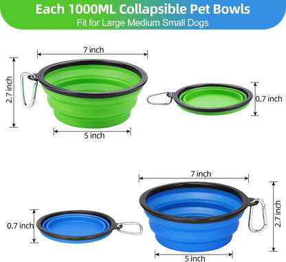 Large Collapsible Dog Bowls 2 Pack, 34Oz Foldable Dog Travel Bowl | Portable Dog Water Food Bowl with Clasp, Pet Cat Feeding Cup Dish for Traveling, Walking, Parking