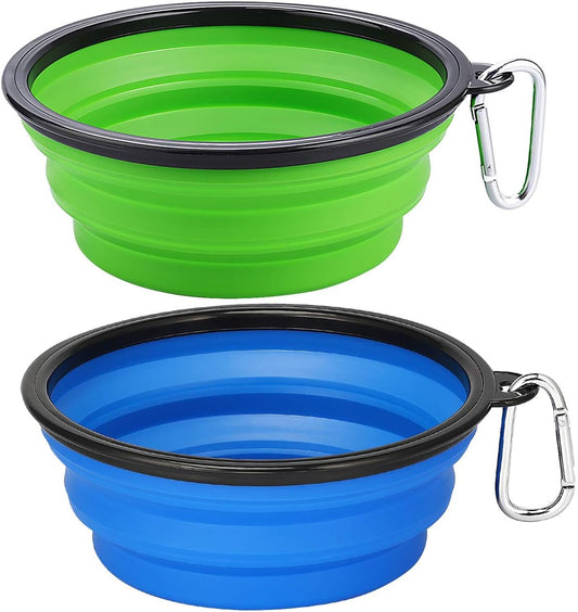 Large Collapsible Dog Bowls 2 Pack, 34Oz Foldable Dog Travel Bowl | Portable Dog Water Food Bowl with Clasp, Pet Cat Feeding Cup Dish for Traveling, Walking, Parking