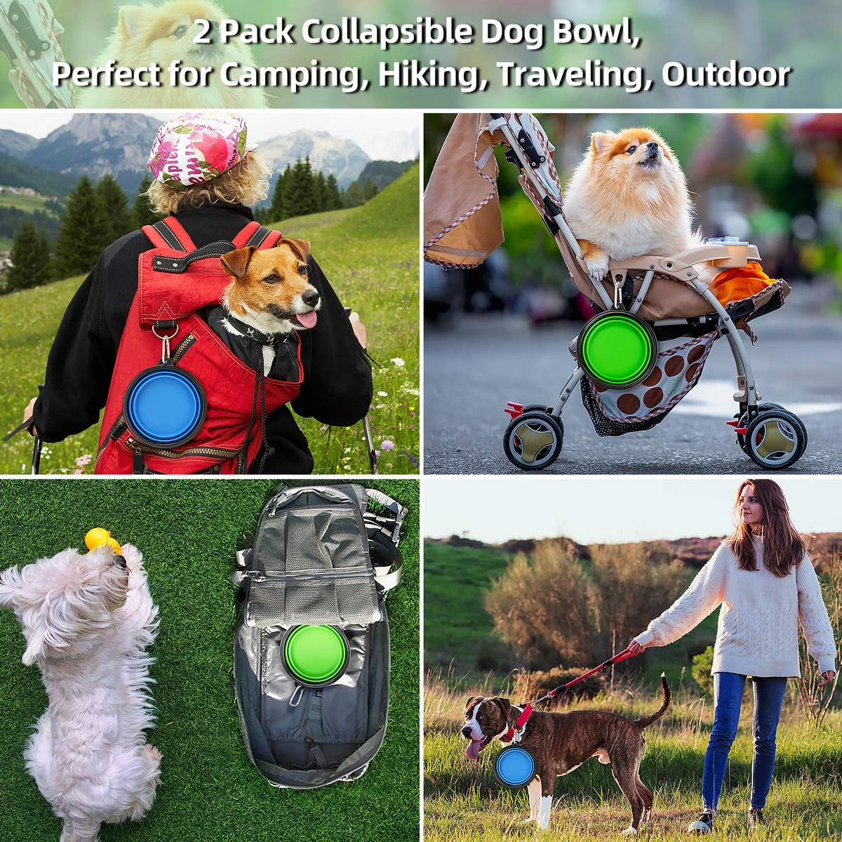 Large Collapsible Dog Bowls 2 Pack, 34Oz Foldable Dog Travel Bowl | Portable Dog Water Food Bowl with Clasp, Pet Cat Feeding Cup Dish for Traveling, Walking, Parking
