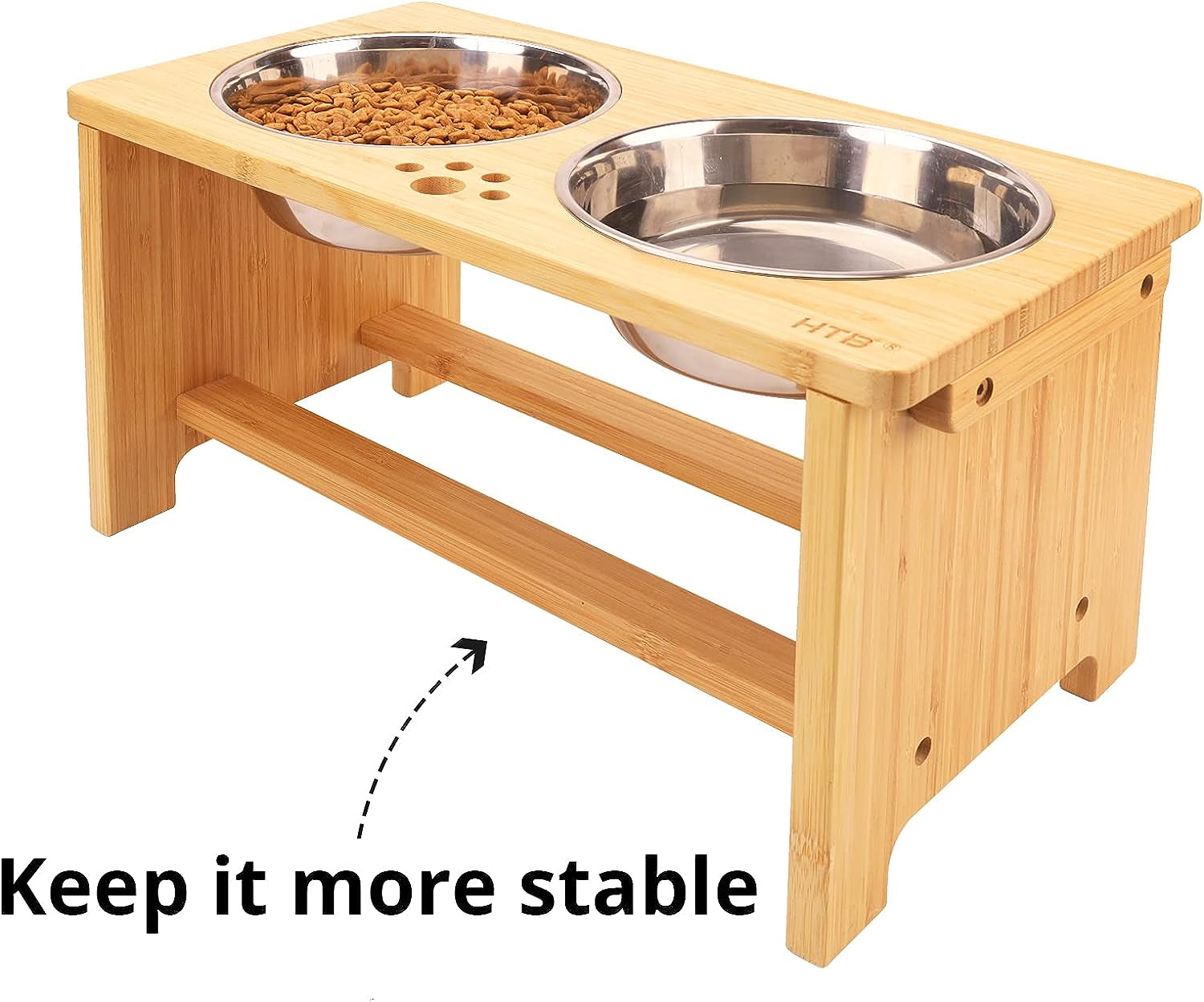 Elevated Dog Bowls,Raised Dog Bowl Stand with 2 Stainless Steel Bowls,Elevated Raised Dog Bowls for Large Medium Small Sized Dogs | Raised Dog Bowl Stand, 10"Tall, 48 Oz Bowls, for Large Sized Dogs, Pet-Safe, Solid Bamboo