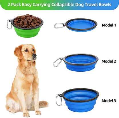 Large Collapsible Dog Bowls 2 Pack, 34Oz Foldable Dog Travel Bowl | Portable Dog Water Food Bowl with Clasp, Pet Cat Feeding Cup Dish for Traveling, Walking, Parking