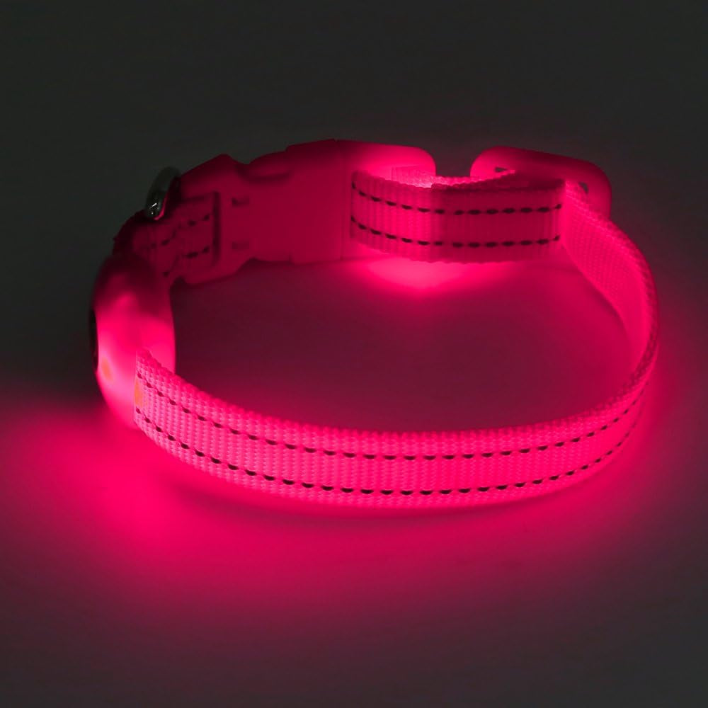 Light up Dog Collar for Small Dogs & Cats (Pink, XS) | Glow in the Dark Reflective Type- C Rechargeable Adjustable Flashing Illuminous Safety Dog Lights for Night Walking